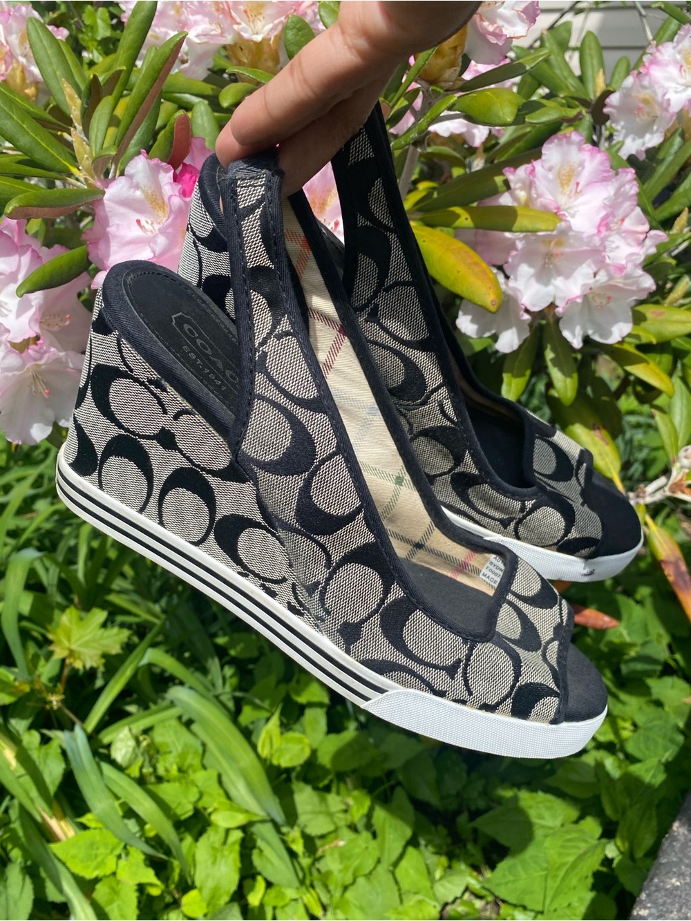 Coach Deadstock Monogram Women's Canvas Slingback Wedge - Black/Grey size 10